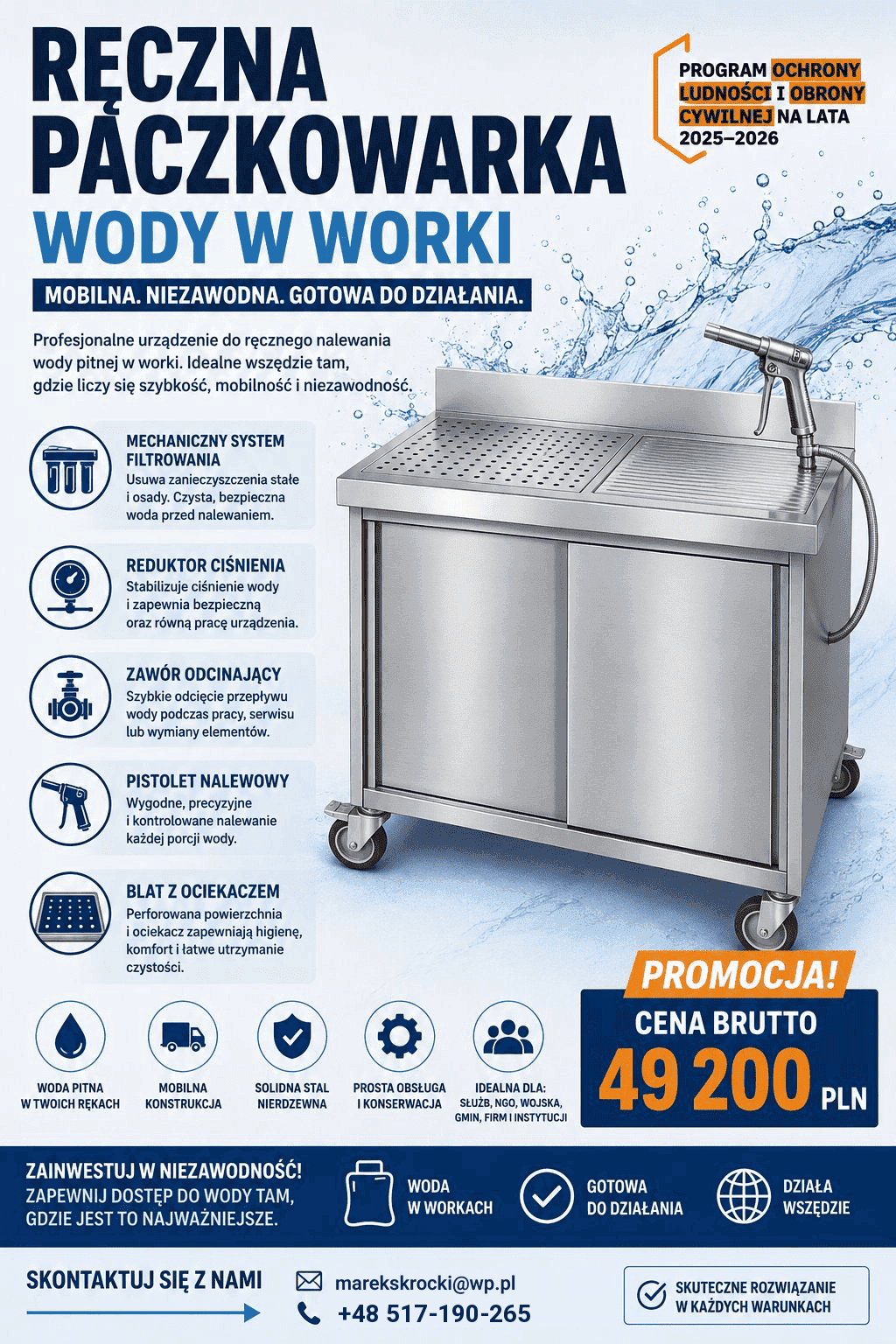 Promocja na ręczną paczkowarkę do wody w workach – cena brutto 49 200 PLN